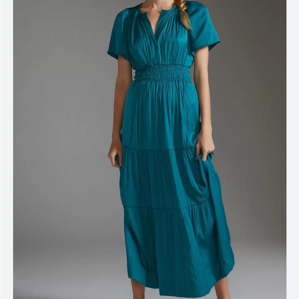 Anthropologie | 1X | Gem Green Flutter Sleeve Maxi Dress